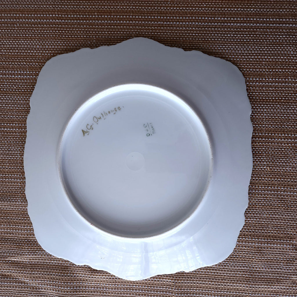 Delinieres & Co. Limoges France 1900 Hand Painted Wild Pink Roses Floral Handle Cake Plate