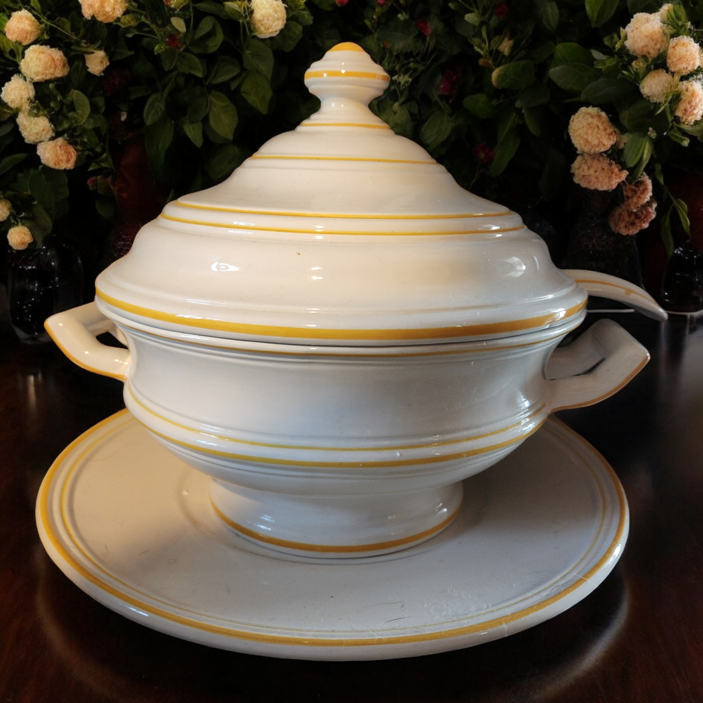 Bitossi Italian Majolica Soup Tureen with Ladle and Plate