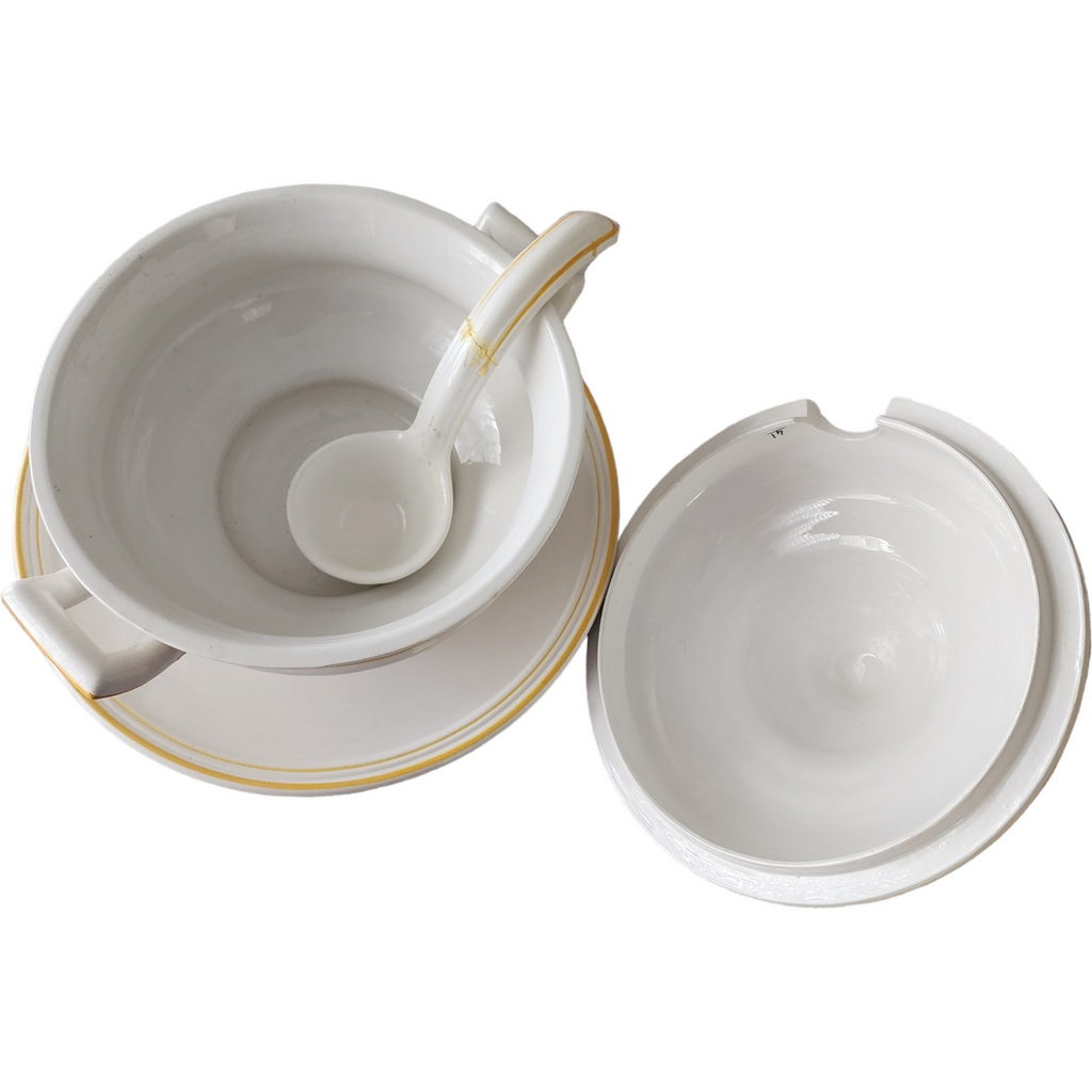 Bitossi Italian Majolica Soup Tureen with Ladle and Plate