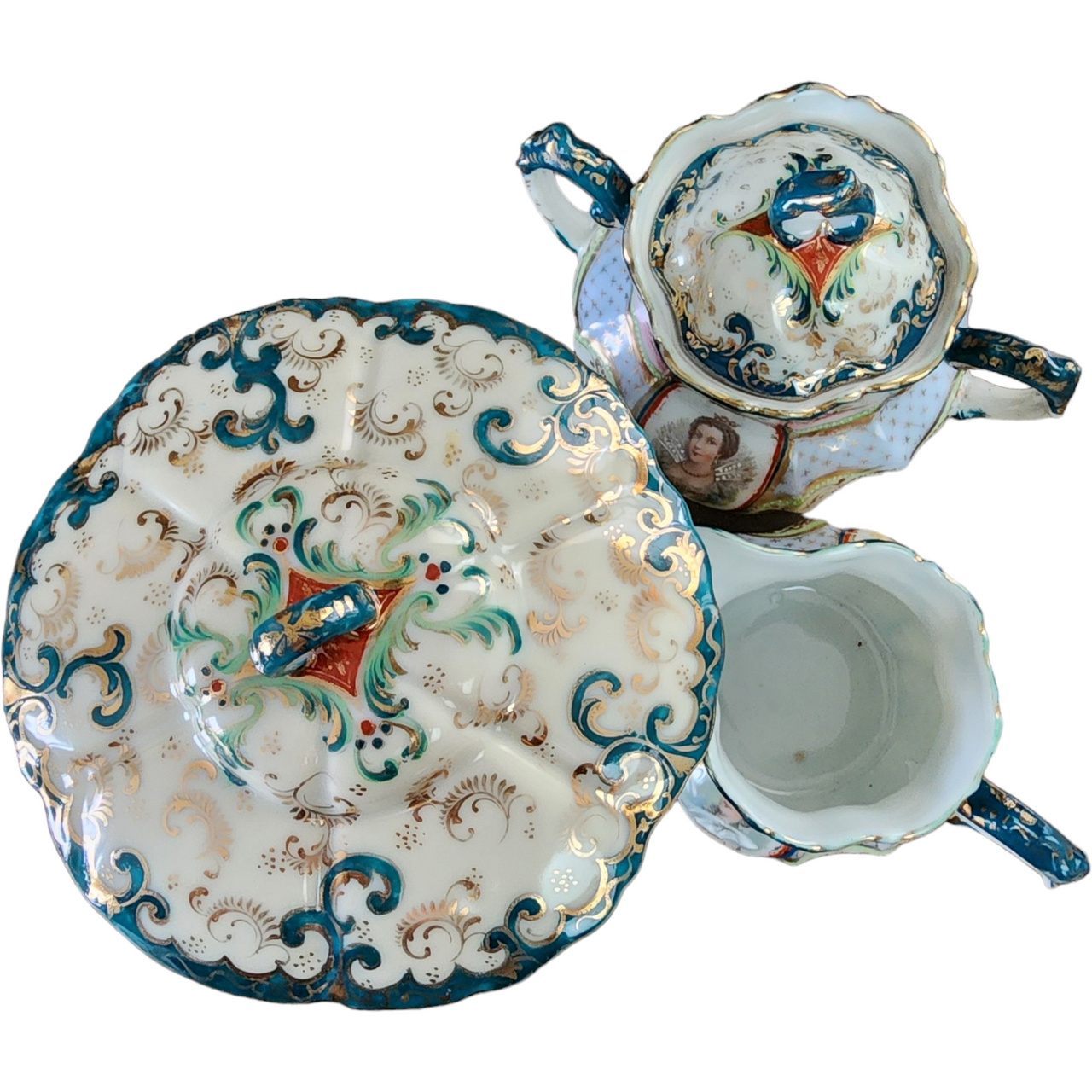 Dow Sie Cot Ure Nippon Handpainted Victorian Porcelain Four Piece Tea Set Service