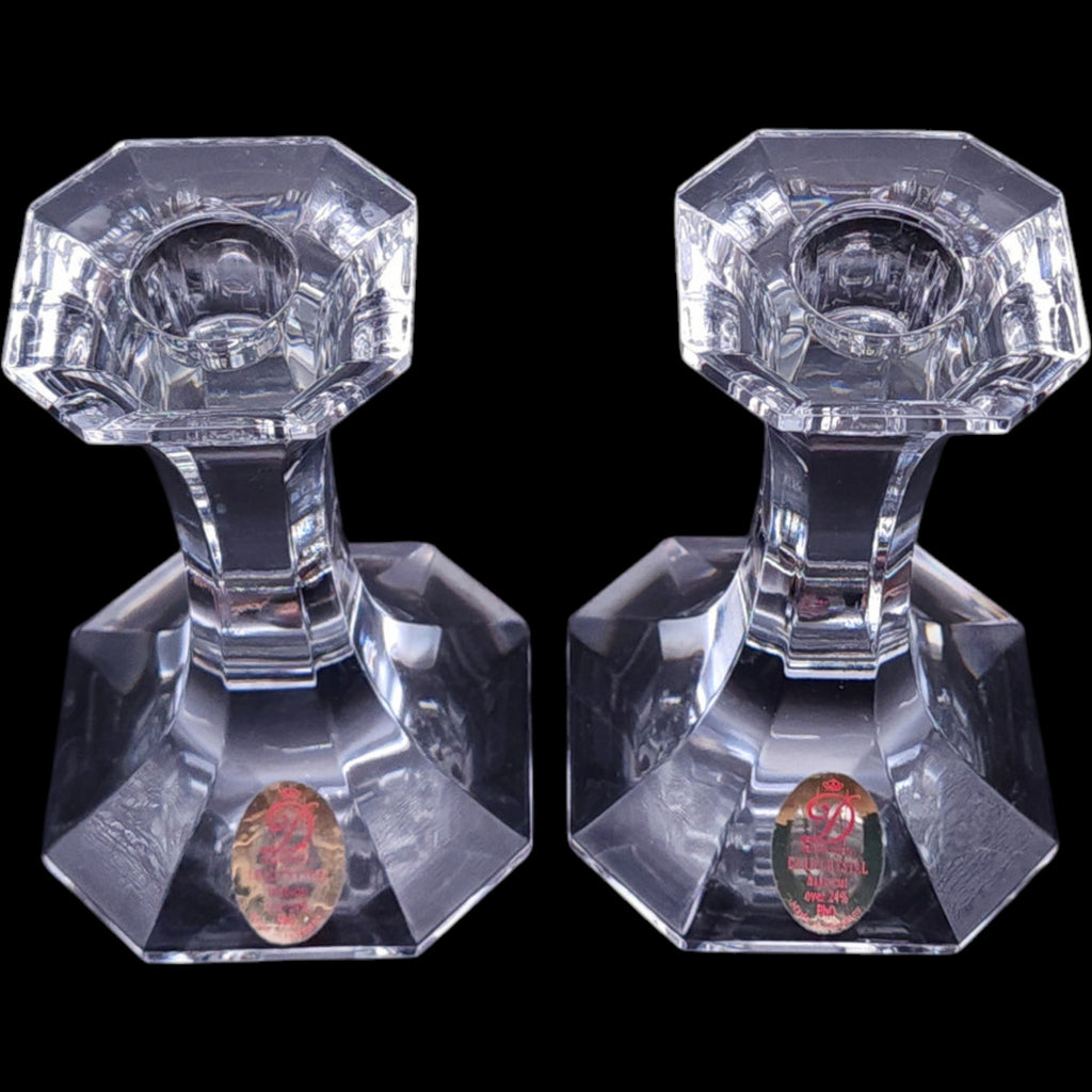 Dresden 24% Lead Crystal Taper Candlestick Holders Pair Germany 4.5