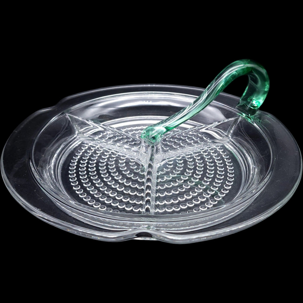 Duncan Miller Teardrop 3 Part Divided Dish Green Loop Center Handle