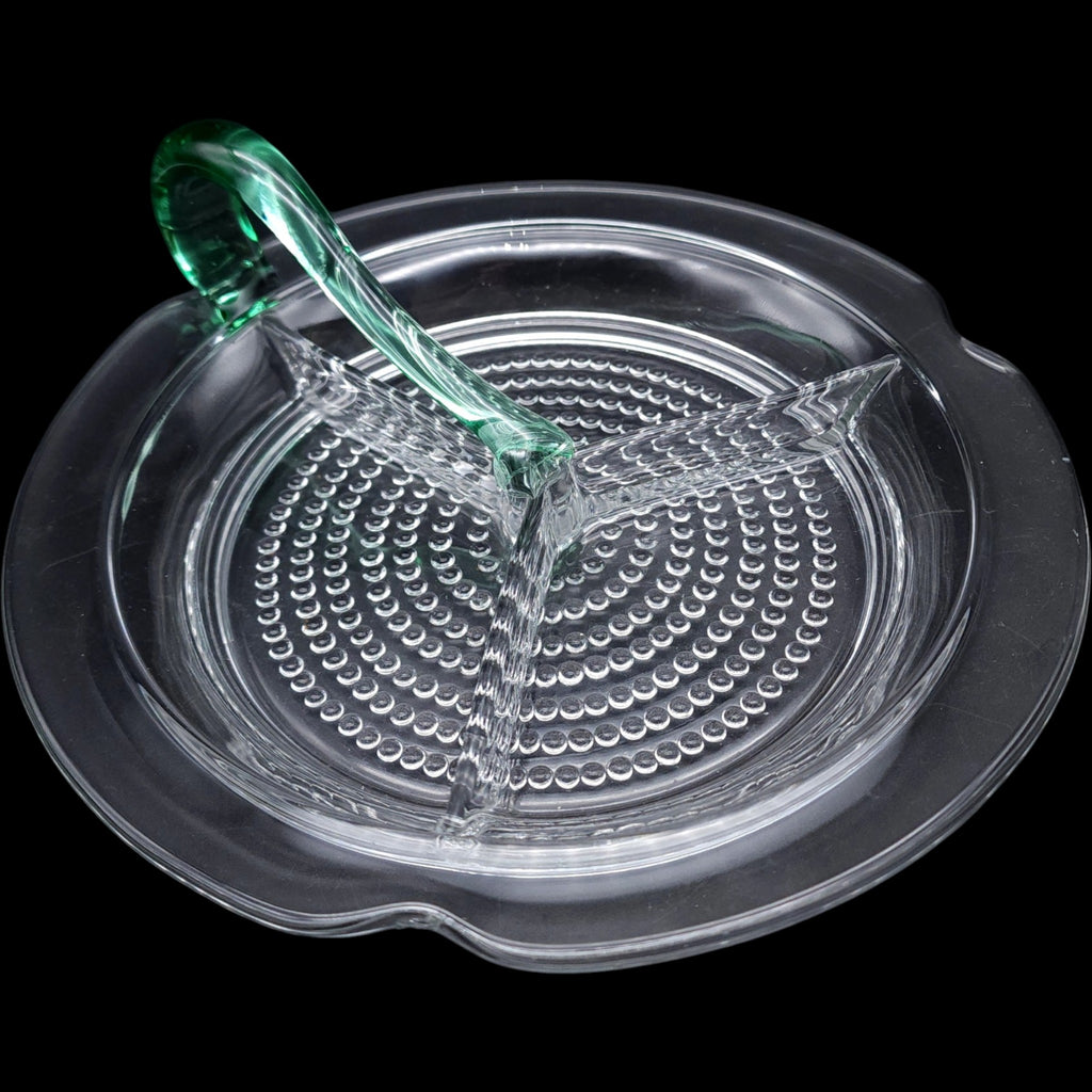 Duncan Miller Teardrop 3 Part Divided Dish Green Loop Center Handle