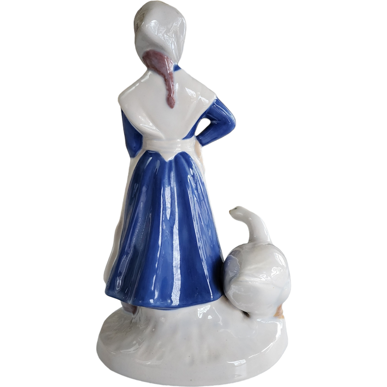 Duncan Ceramic Blue White Dutch Girl Goose Porcelain Figurine Japan