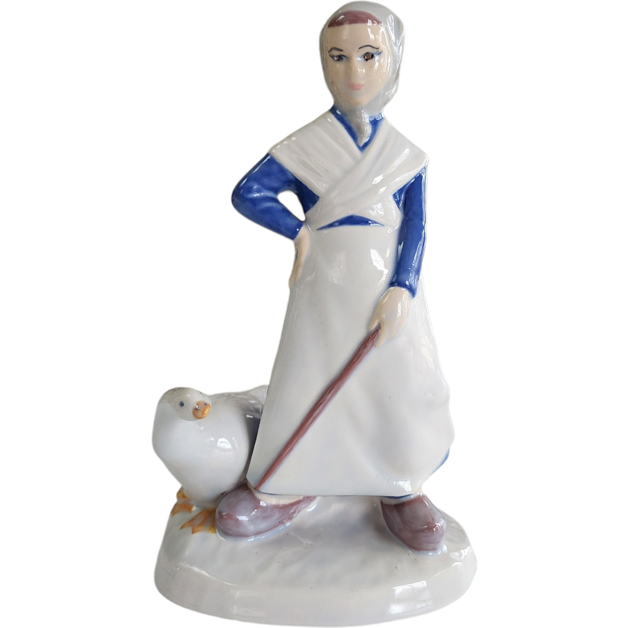 Duncan Ceramic Blue White Dutch Girl Goose Porcelain Figurine Japan