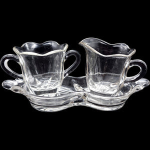 Duncan & Miller Canterbury Heavy Pressed Clear Glass Cream and Sugar Set with Tray