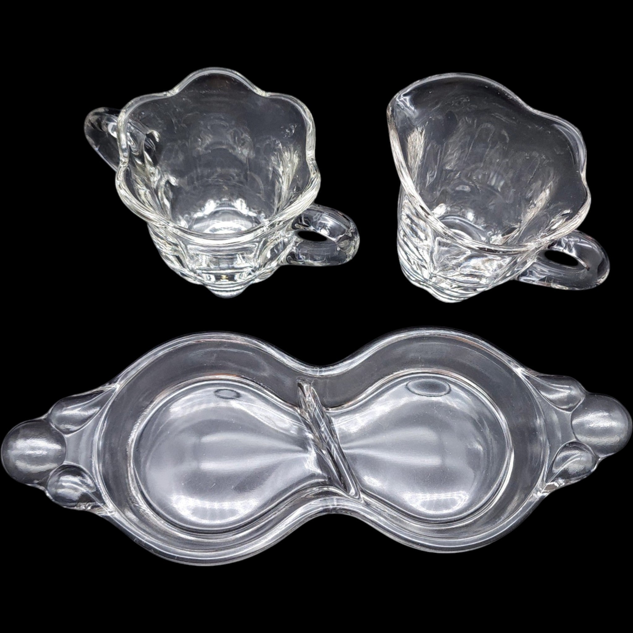 Duncan & Miller Canterbury Heavy Pressed Clear Glass Cream and Sugar Set with Tray