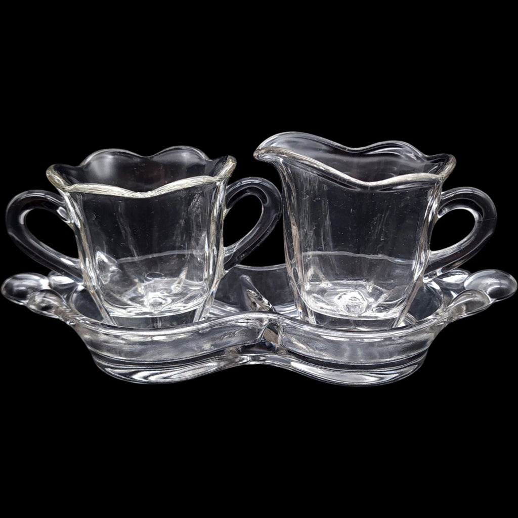 Duncan & Miller Canterbury Heavy Pressed Clear Glass Cream and Sugar Set with Tray