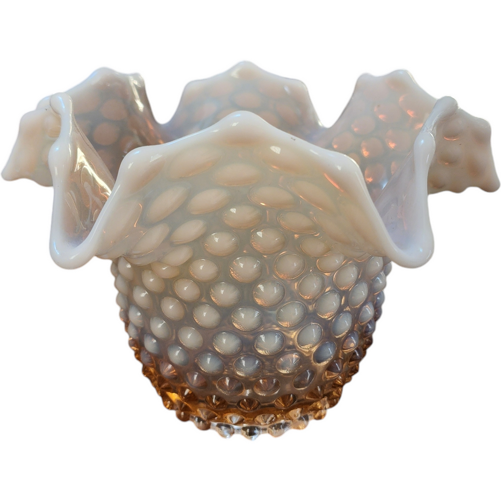 Duncan & Miller Hobnail Pink Opalescent Crimped Vase
