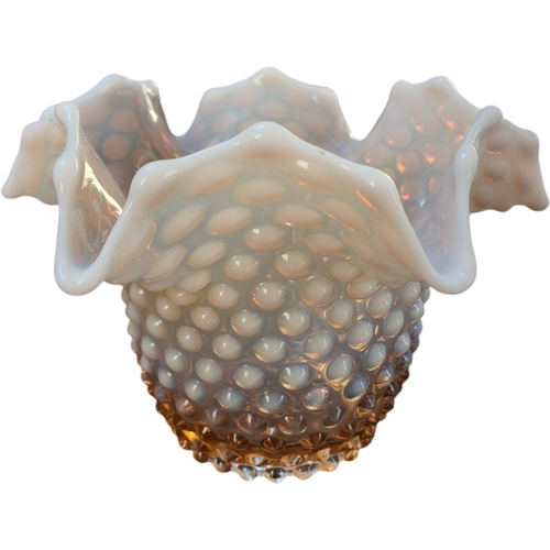 Duncan & Miller Hobnail Pink Opalescent Crimped Vase