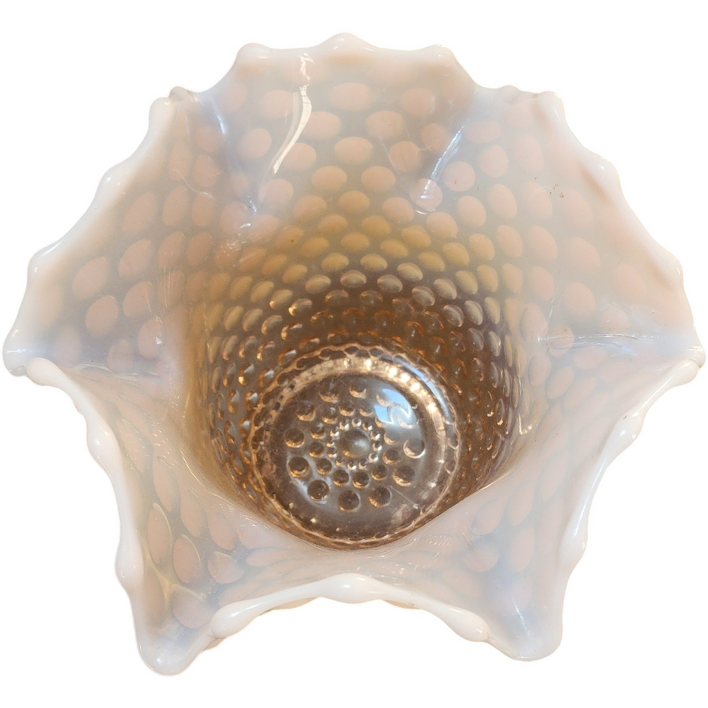 Duncan & Miller Hobnail Pink Opalescent Crimped Vase