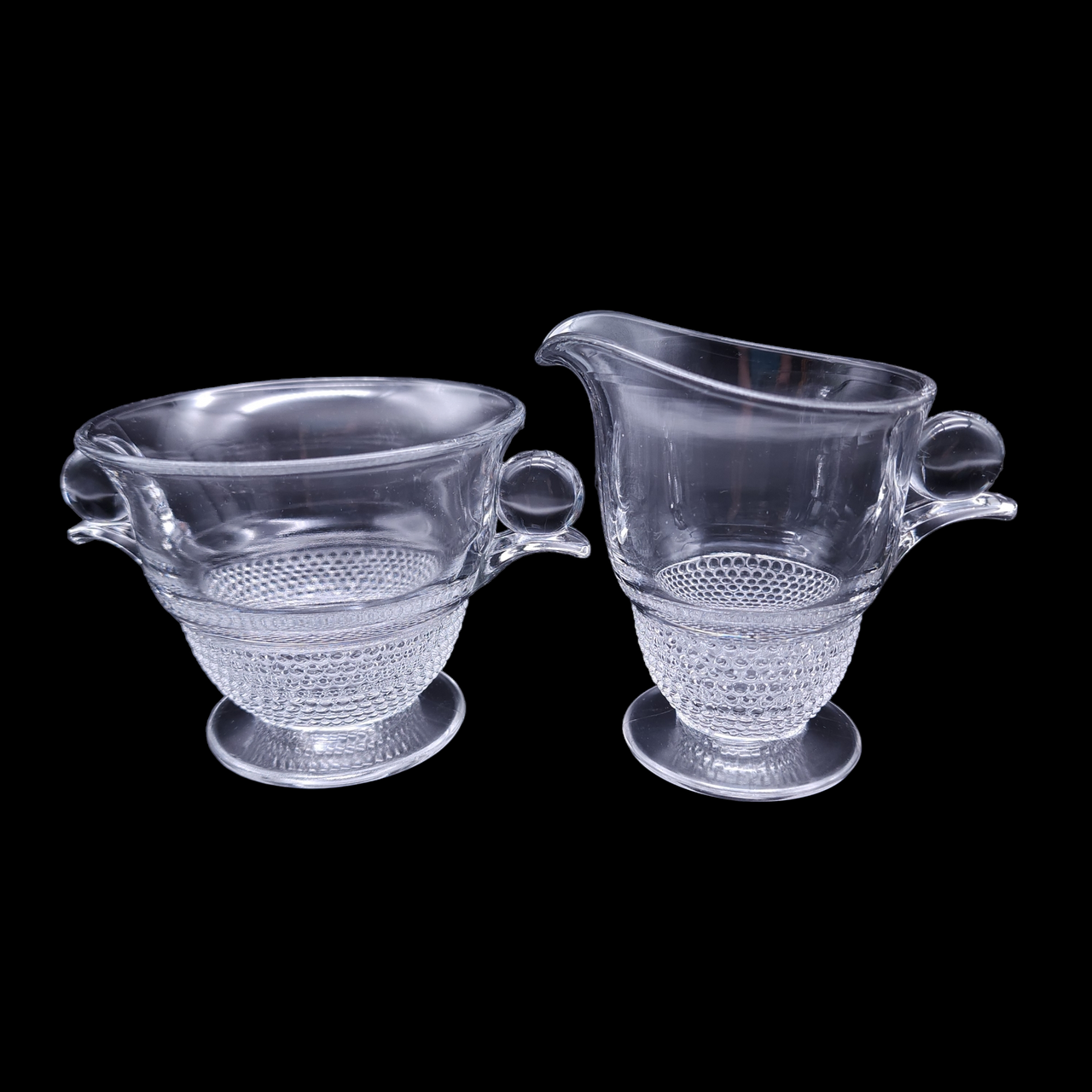 Duncan & Miller Stack Ball Design, Teardrop Clear Creamer and Open Sugar Set