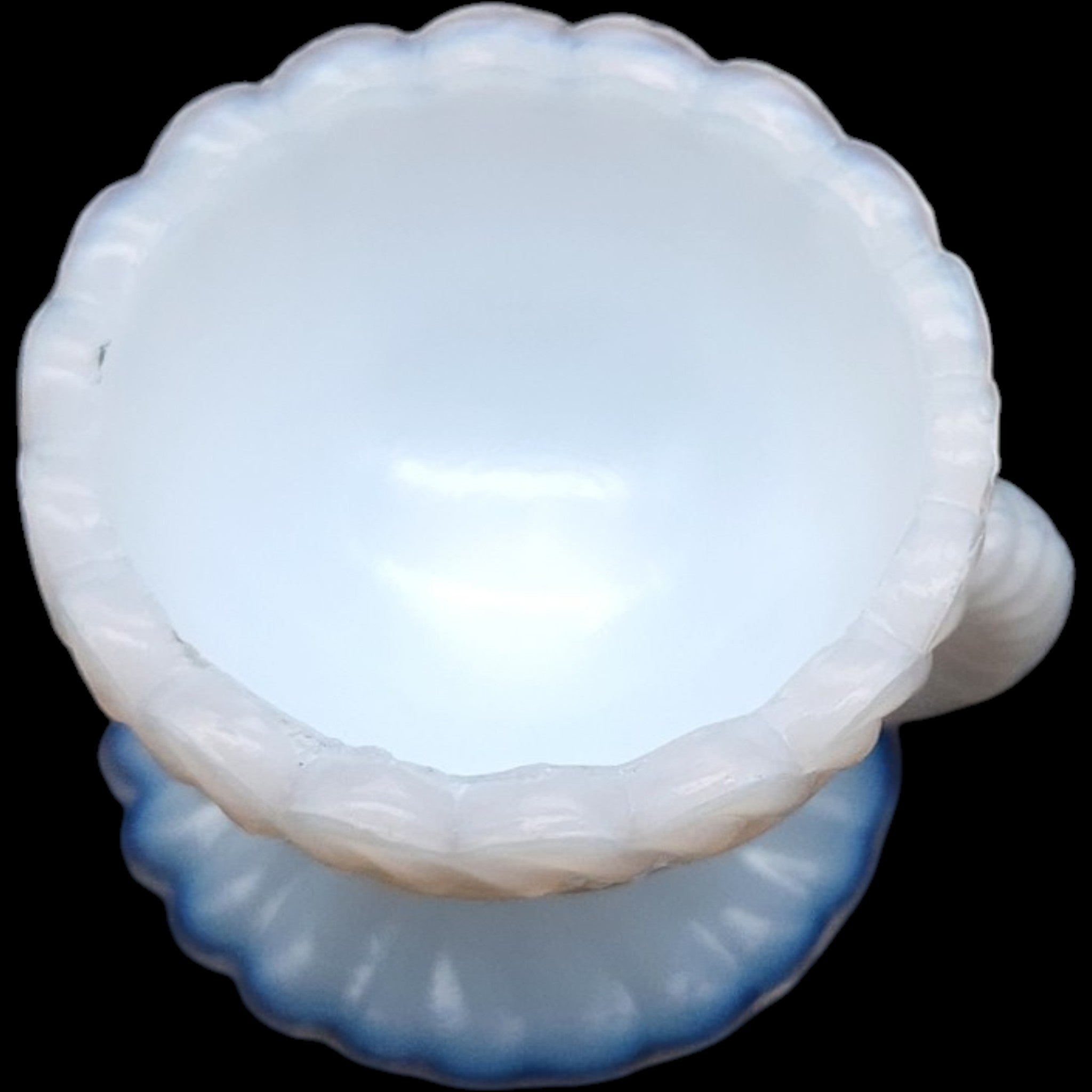 EAPG Atterbury Milk Glass Basketweave Pedestal Open Salt Cellar Dip