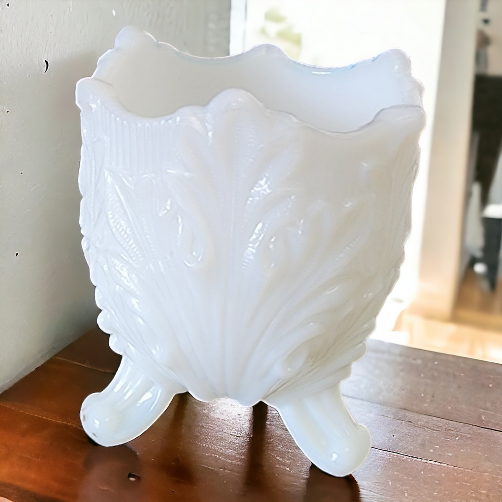 EAPG Toothpick Holder Ribbed Leaf and Scroll Pattern