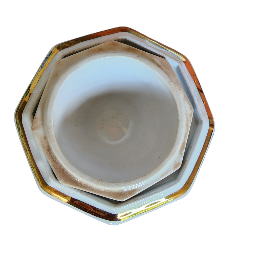 Edward Walley Grape Octagon White Ironstone Copper Pomegranate Motif Covered Sugar Bowl