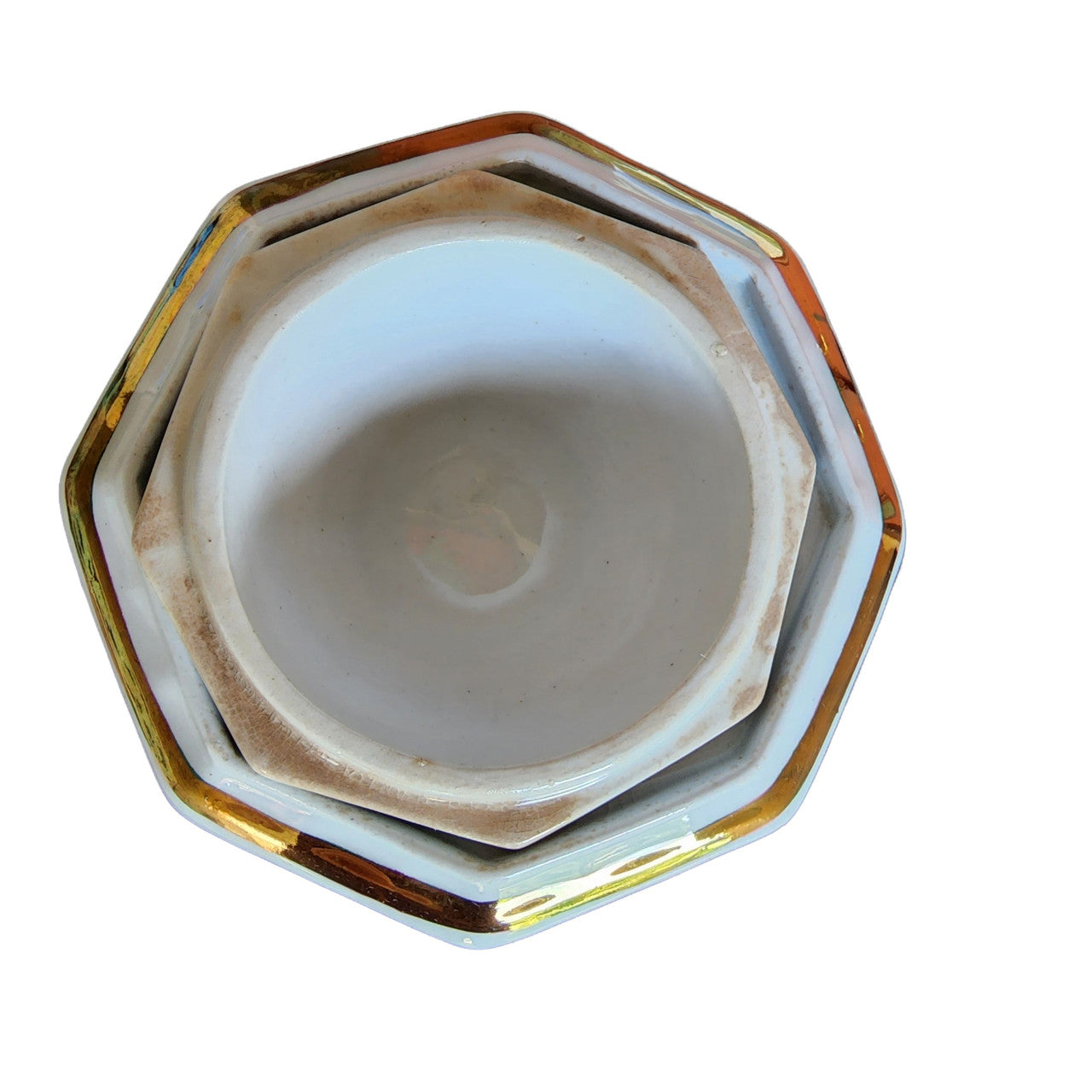 Edward Walley Grape Octagon White Ironstone Copper Pomegranate Motif Covered Sugar Bowl