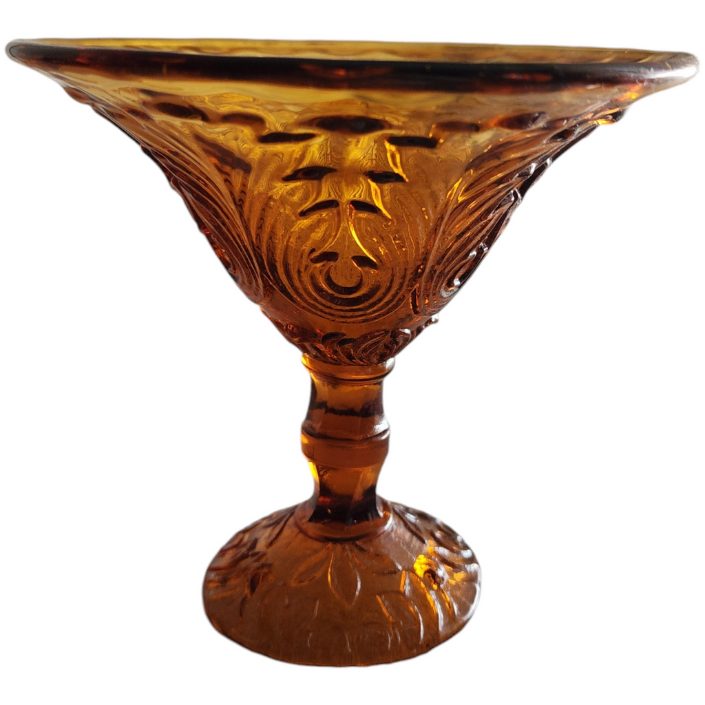 Early American Pattern Glass EAPG Amber Peanut Compote Dish