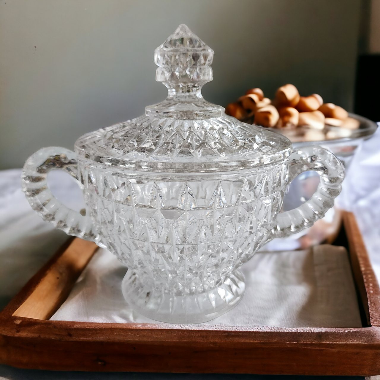 Early American Pattern Glass Victorian Oversize Sugar Bowl & Lid