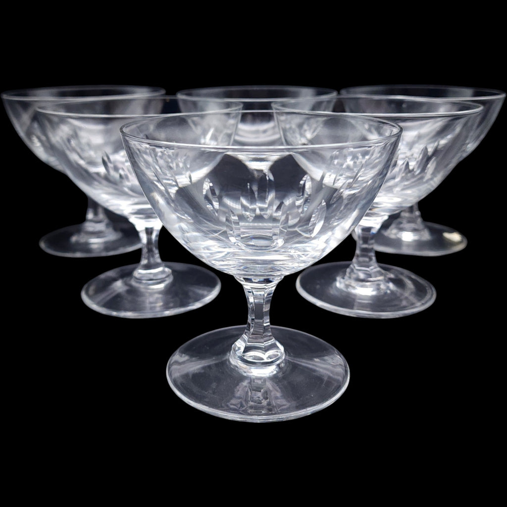 Easterling Marquise Cut Crystal Champagne Coupe  Tall Sherbet Glasses Set of 6