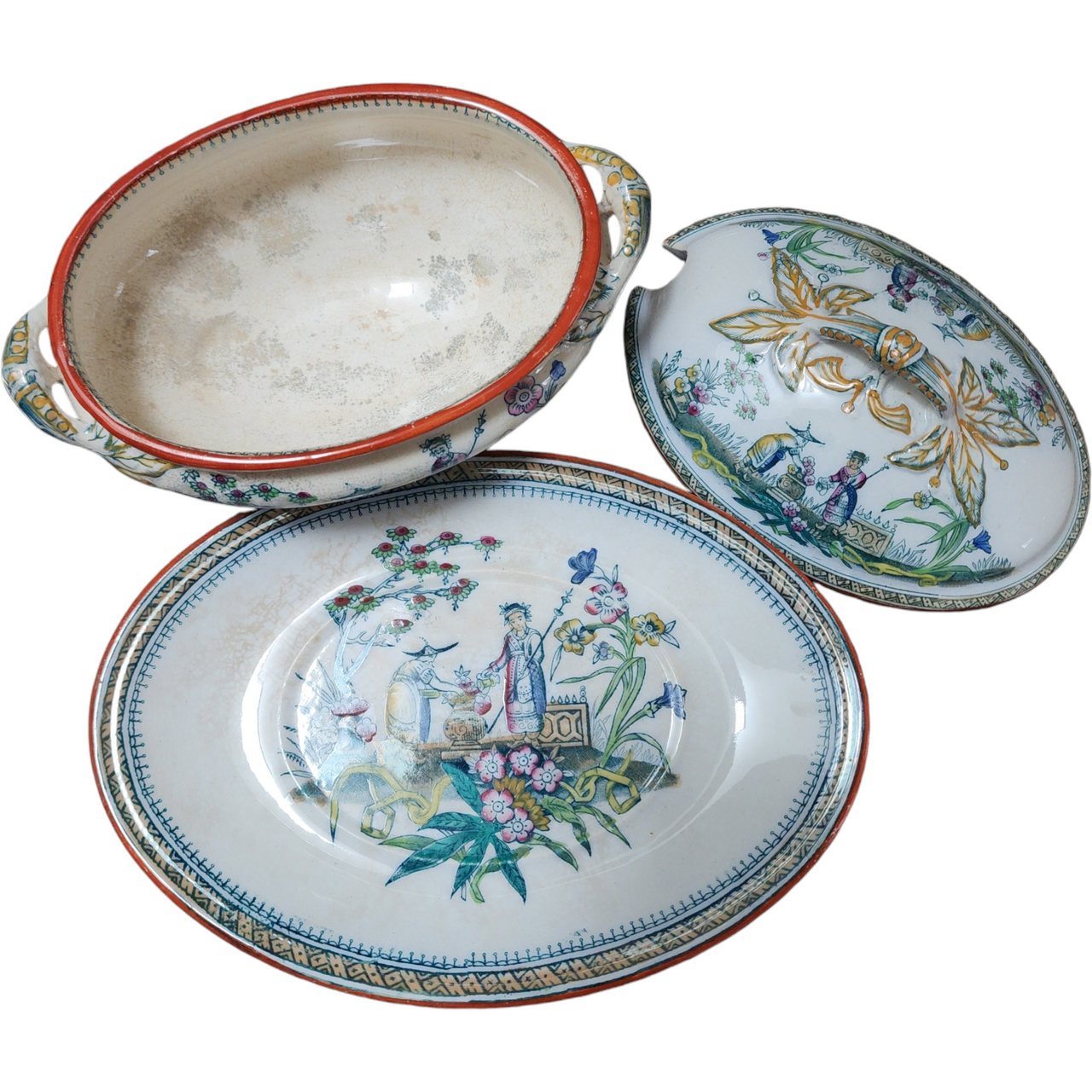 Edge Malkin & Co Chang White Chinoiserie Covered Serving Dish with Underplate