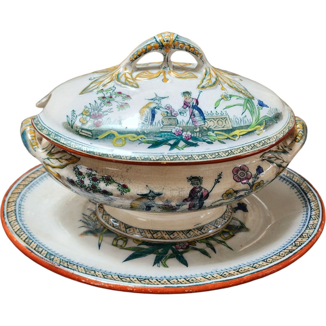 Edge Malkin & Co Chang White Chinoiserie Covered Serving Dish with Underplate