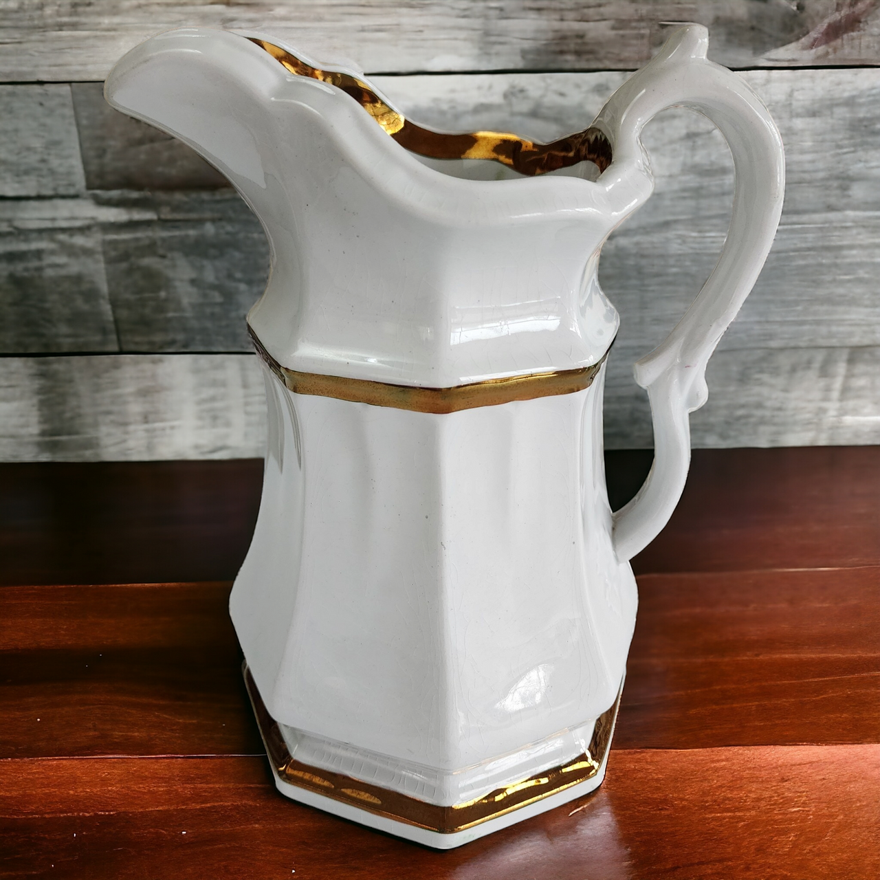 Edward Walley Full Panelled Gothic Copper Band White Ironstone Pitcher Jug