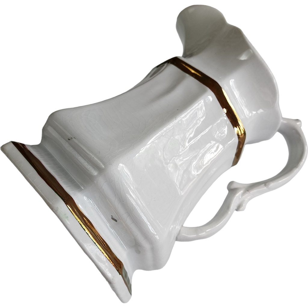 Edward Walley Full Panelled Gothic Copper Band White Ironstone Pitcher Jug