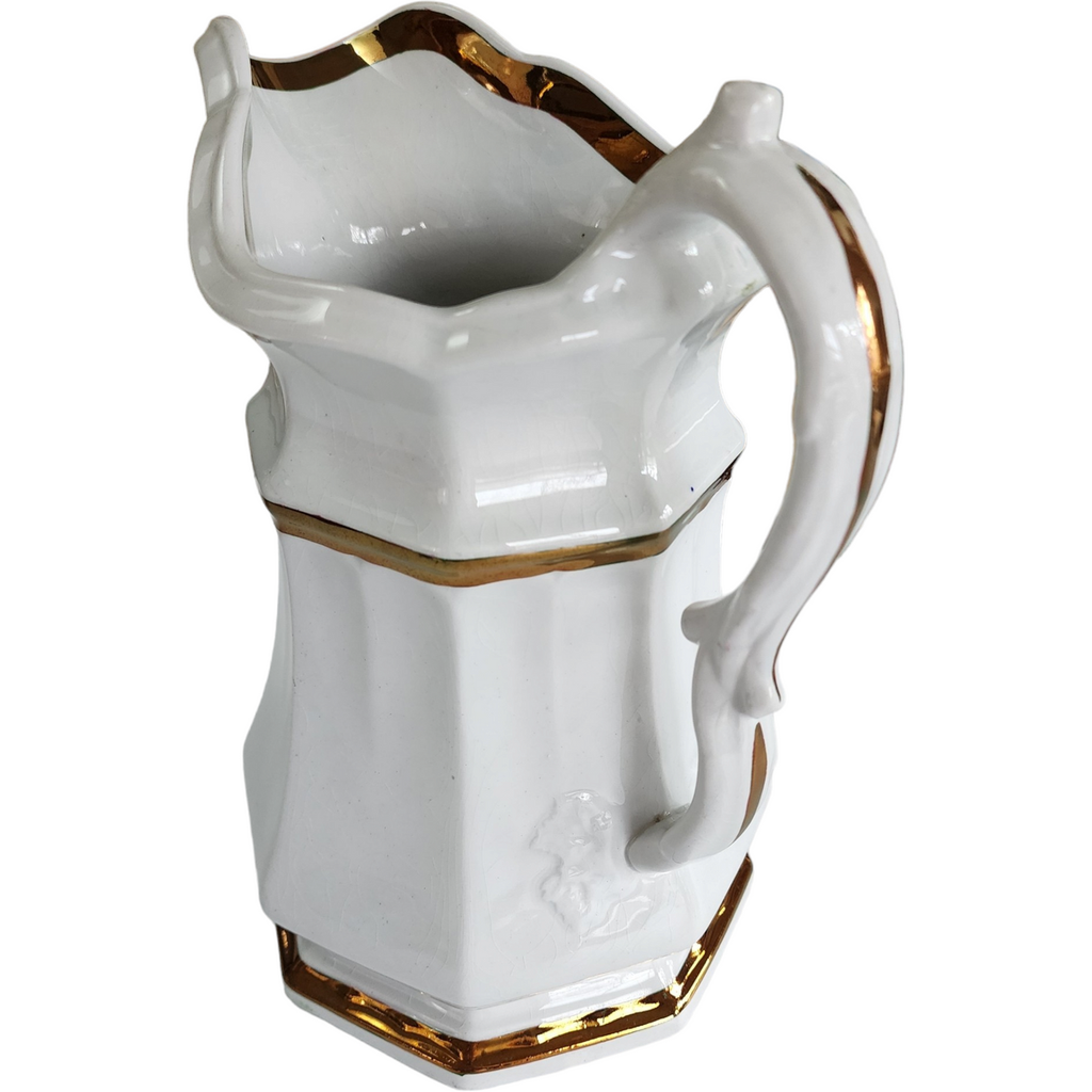 Edward Walley Full Panelled Gothic Copper Band White Ironstone Pitcher Jug