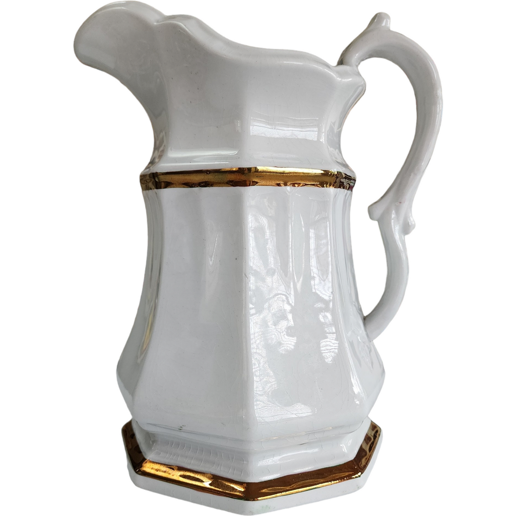 Edward Walley Full Panelled Gothic Copper Band White Ironstone Pitcher Jug