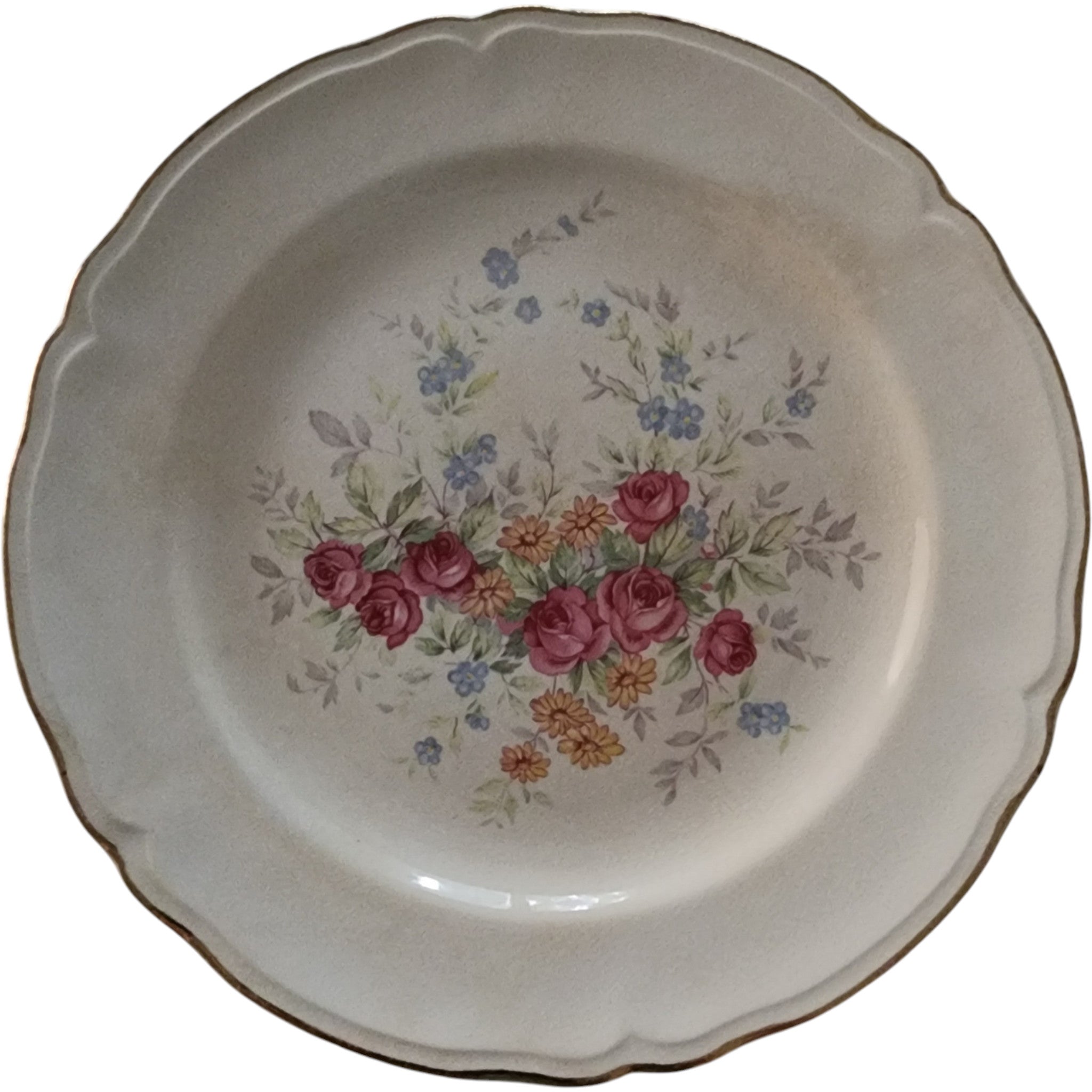 Edwin M. Knowles Semi-Vitreous Floral Luncheon Plates Set of 4