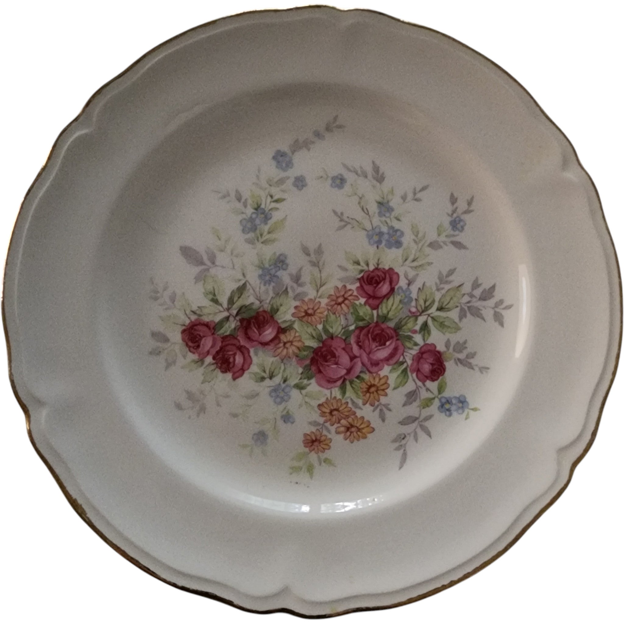 Edwin M. Knowles Semi-Vitreous Floral Luncheon Plates Set of 4