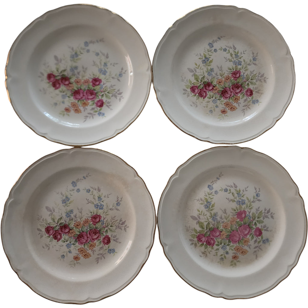 Edwin M. Knowles Semi-Vitreous Floral Luncheon Plates Set of 4