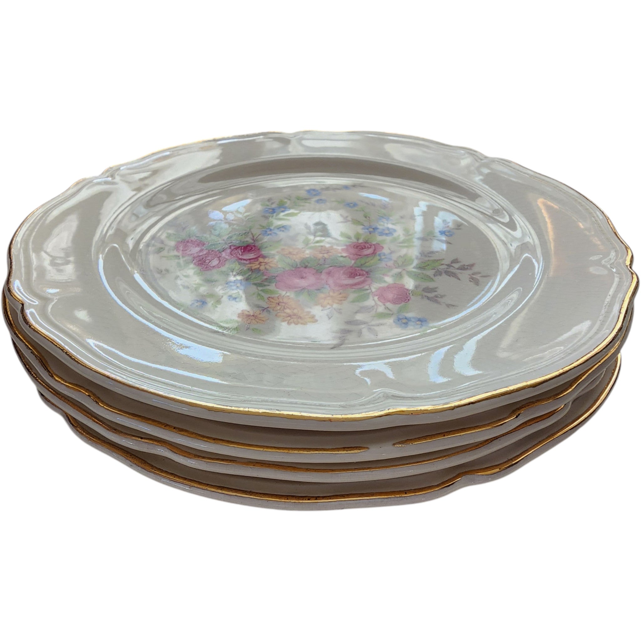 Edwin M. Knowles Semi-Vitreous Floral Salad/Dessert Plates Set of 4
