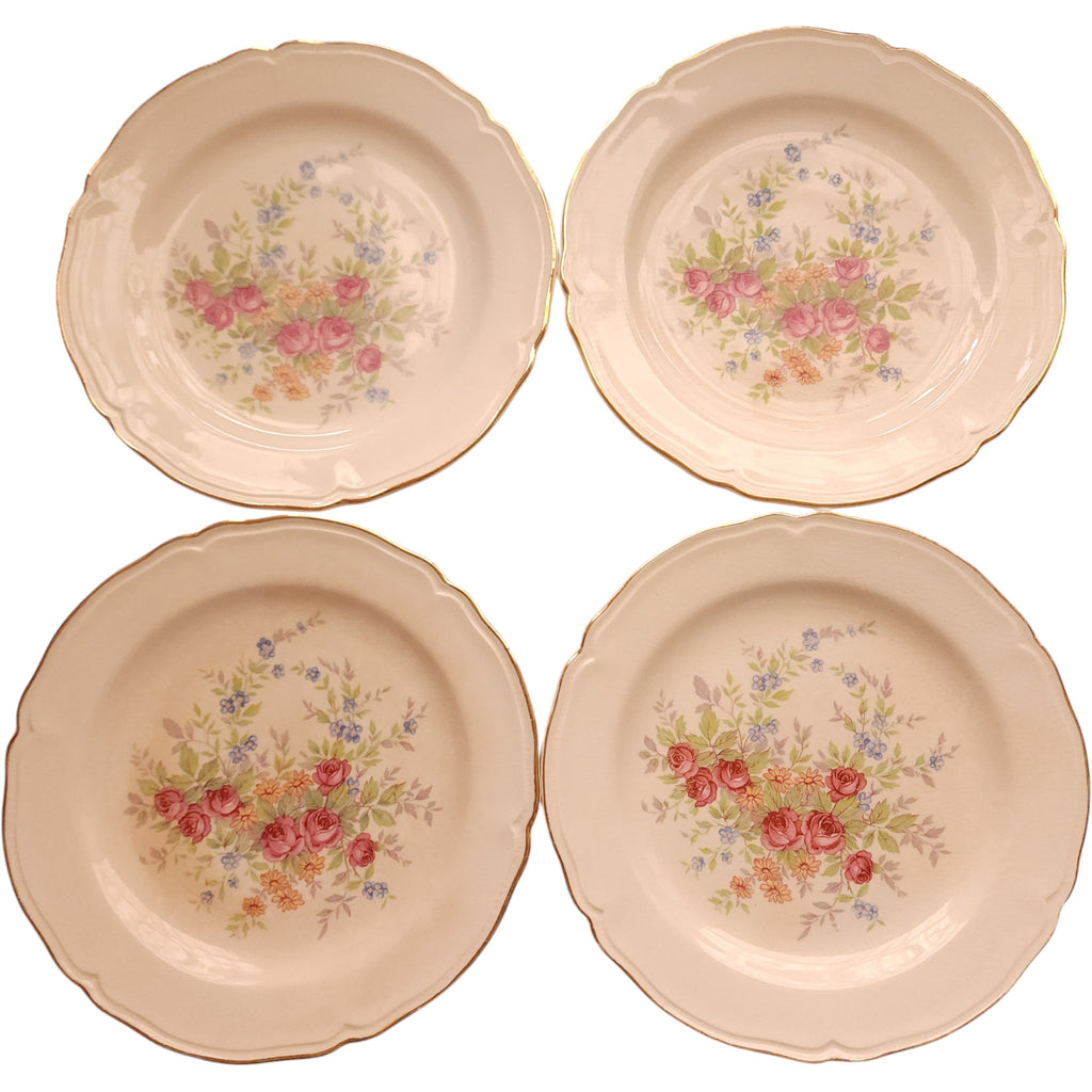 Edwin M. Knowles Semi-Vitreous Floral Salad/Dessert Plates Set of 4