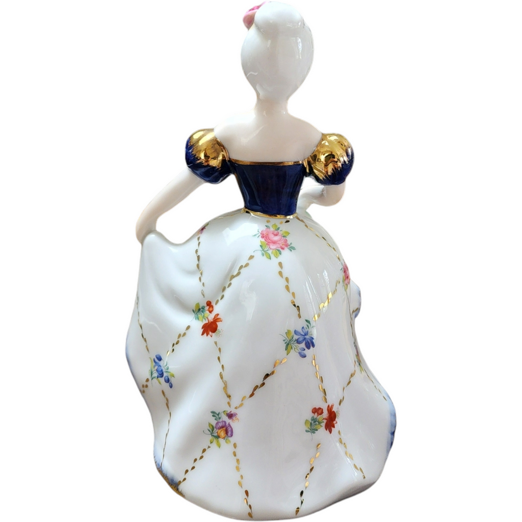 7" Victorian Woman Blue & White Dress Porcelain Figurine Statue