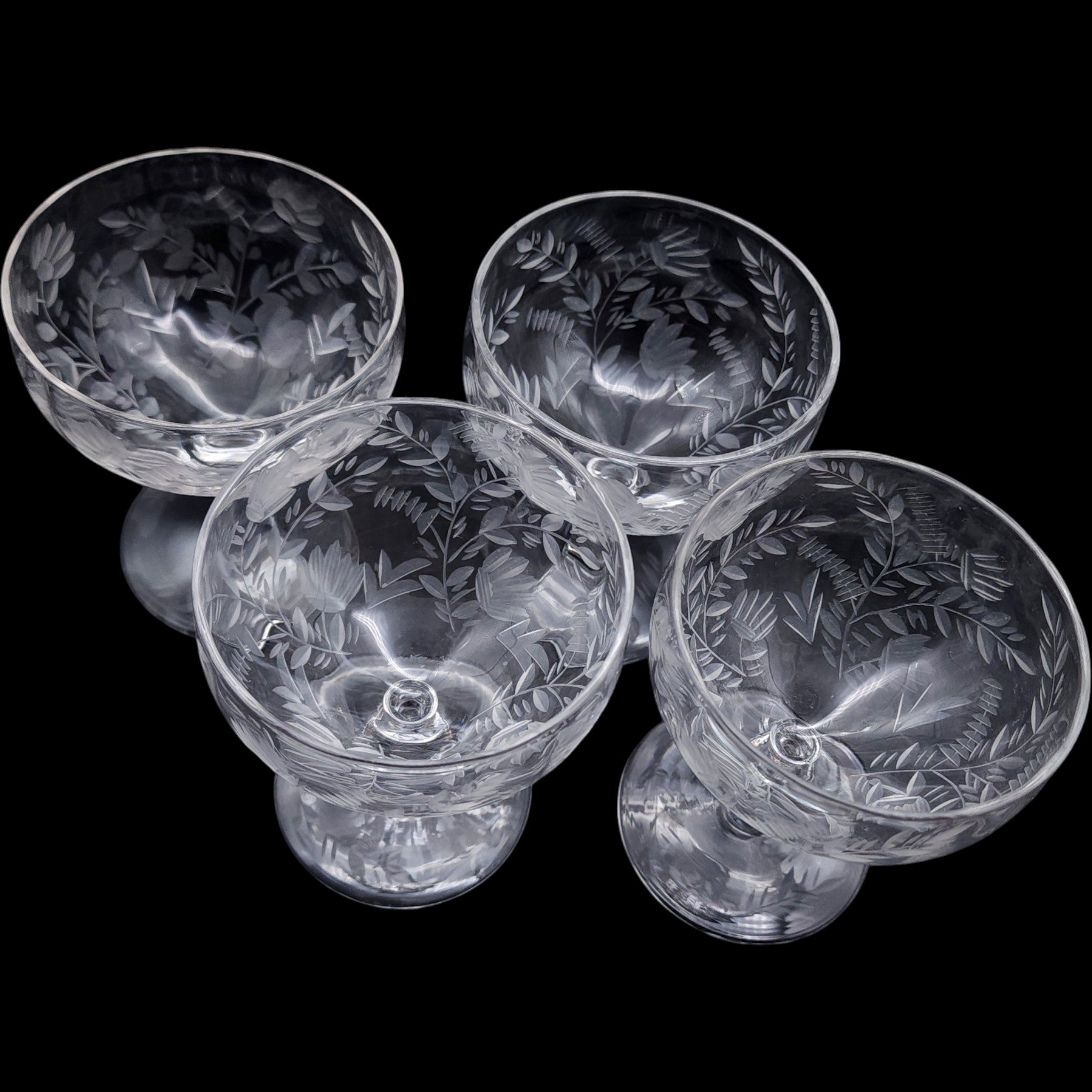 Vintage Rock Sharpe Etched Floral Low Sherbet Champagne Glasses Set of 4