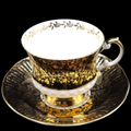 Elizabethan Sovereign Gold Floral & Leaves On Black Footed Cup & Saucer Set