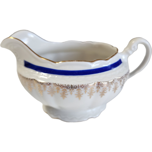 Embassy Vitrified China American Floral Center Cobalt Blue Band Gold Filigree Creamer