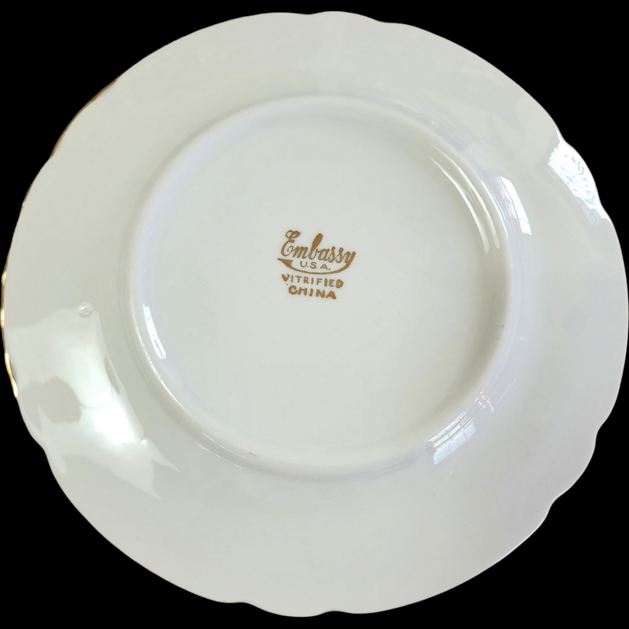 Embassy Vitrified China American Floral Center Cobalt Blue Band Gold Filigree Dinner Plate