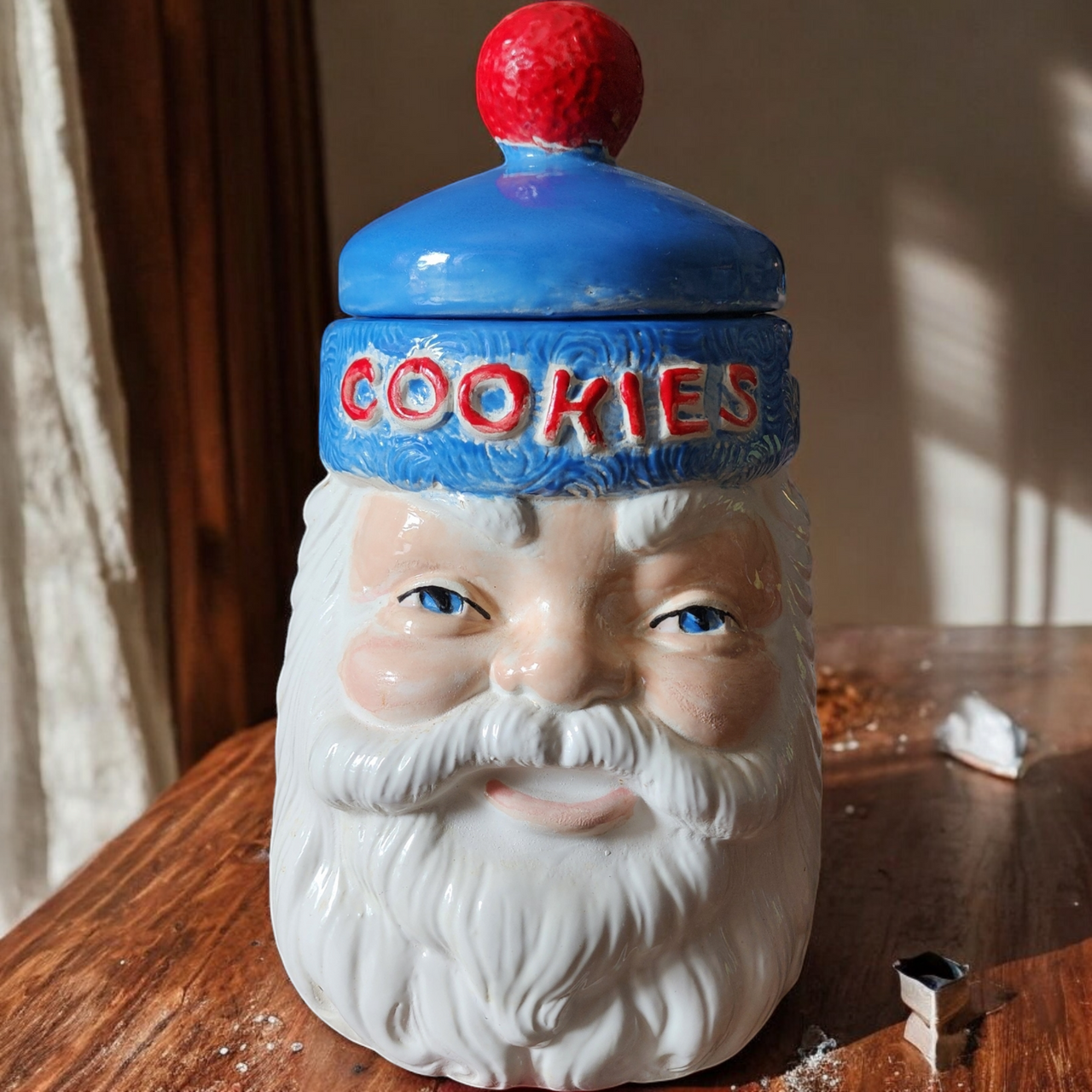 East Mitchell Clay Blow Mold Santa Claus Head Cookie Jar Farmhouse Decor A Touch of Country Charm