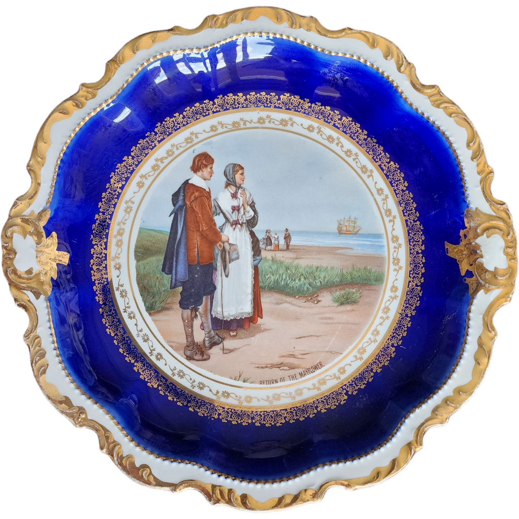 Empire China Cobalt Blue Rim Scalloped Gold Trim Dinner Plate