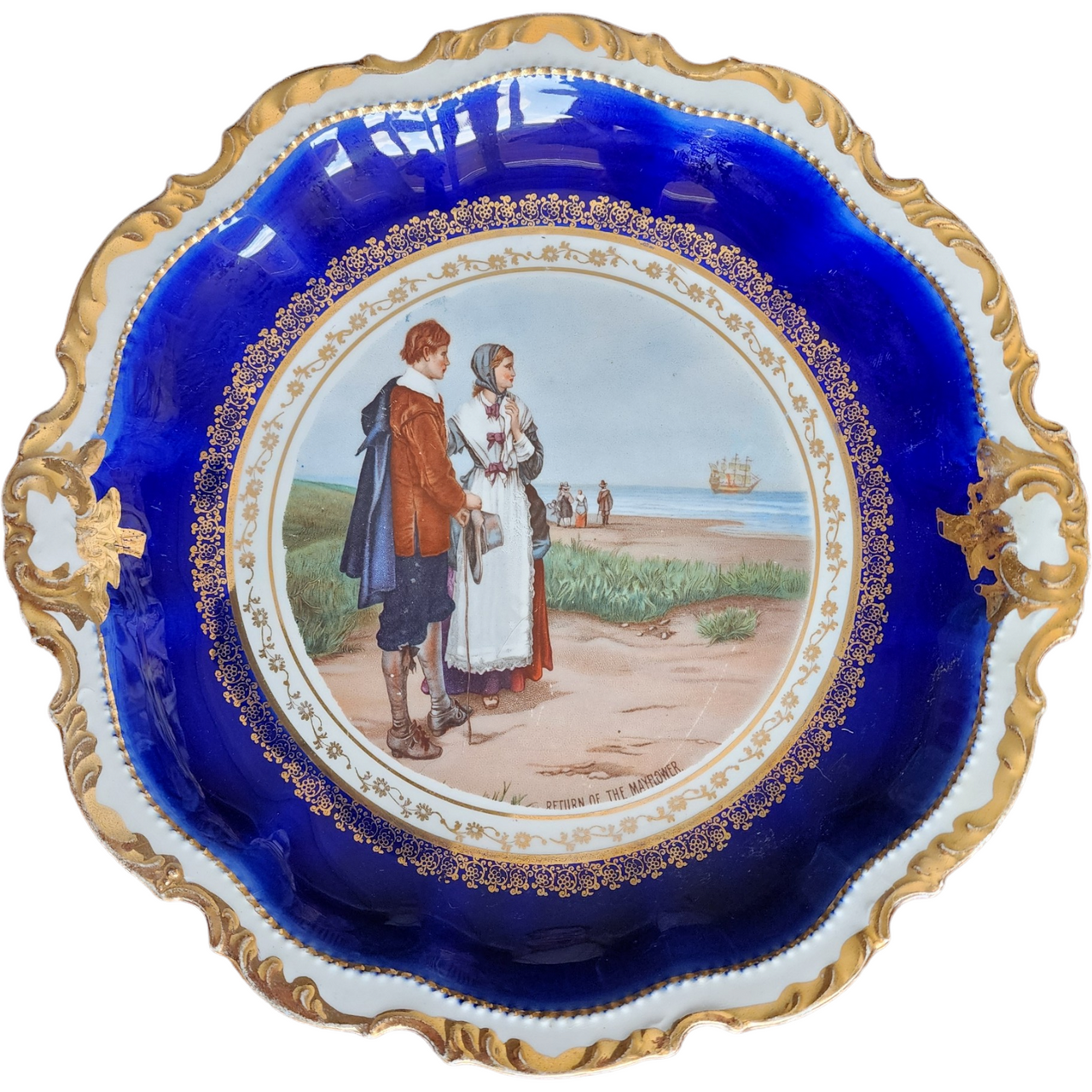 Empire China Cobalt Blue Rim Scalloped Gold Trim Dinner Plate