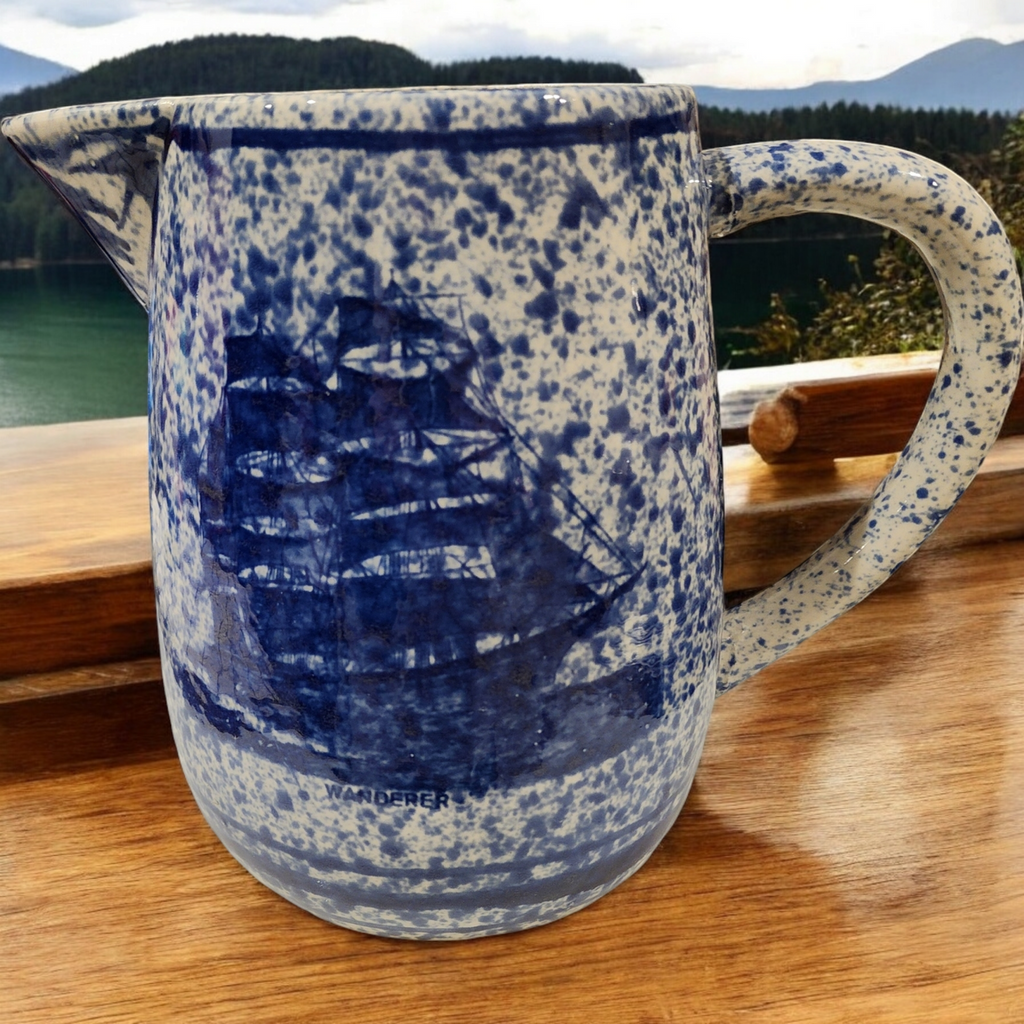 Emporium of Maine Country Life Blue Sponge Ware Pitcher