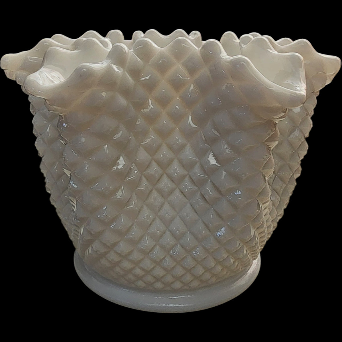 Westmoreland English Hobnail Milk Glass Round Base Crimped Bowl