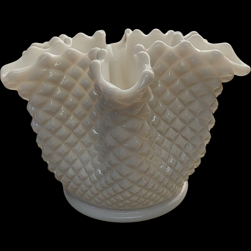 Westmoreland English Hobnail Milk Glass Round Base Crimped Bowl