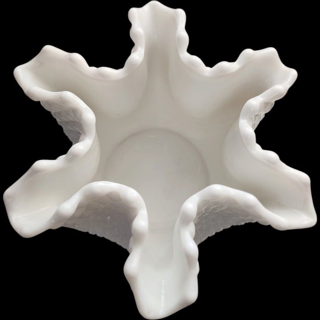 Westmoreland English Hobnail Milk Glass Round Base Crimped Bowl