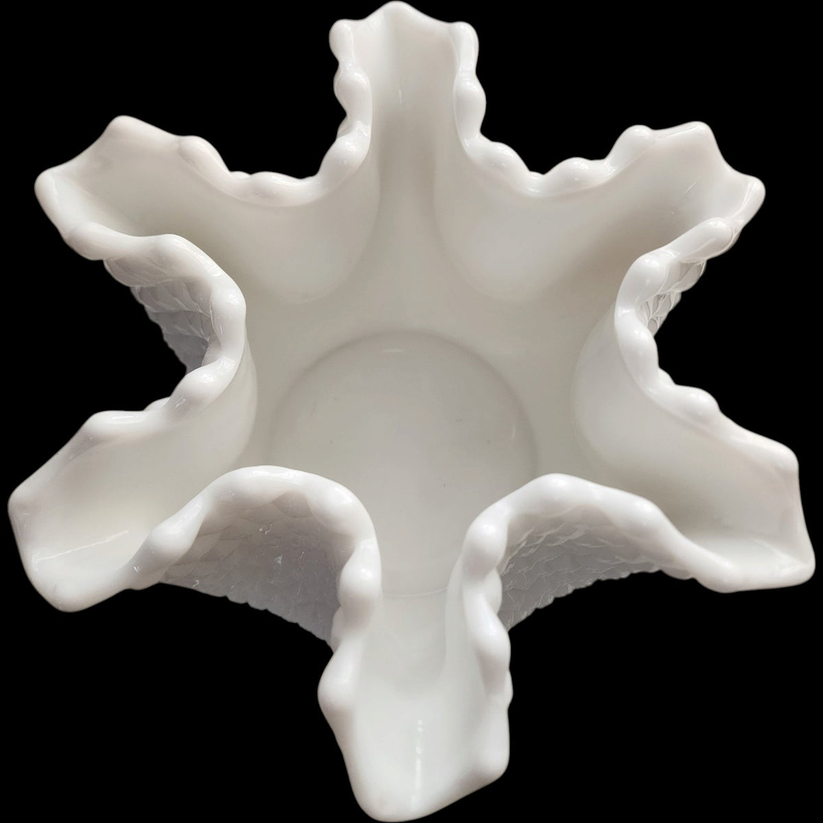 Westmoreland English Hobnail Milk Glass Round Base Crimped Bowl