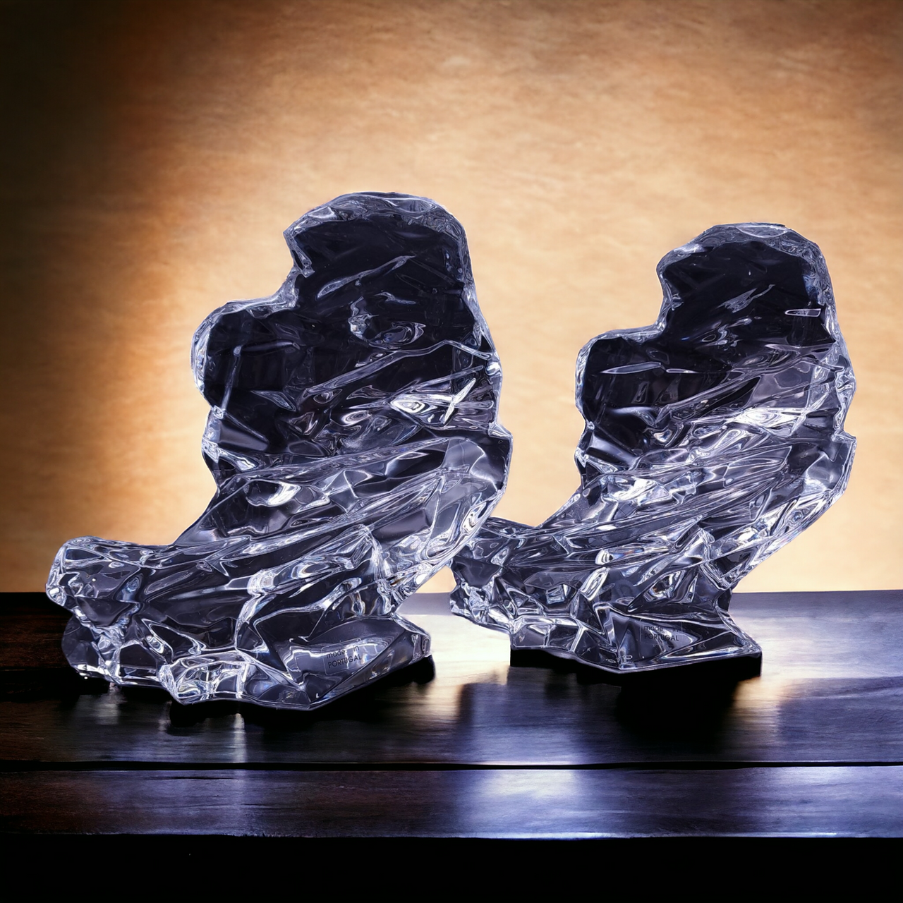 FM Heavy Weight Crystal Solid Wave Bookend Sculpture Set of 2 Portugal