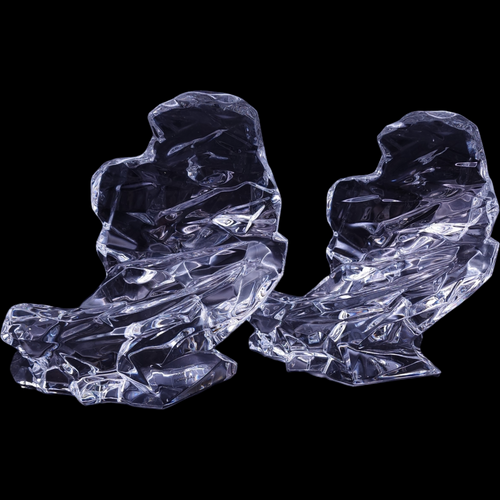 FM Heavy Weight Crystal Solid Wave Bookend Sculpture Set of 2 Portugal