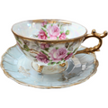 Fan Crest Iridescent Lusterware Gold Mismatched Footed Cup & Saucer Set